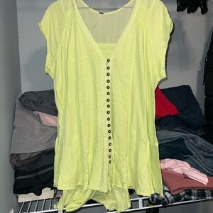 Free People Neon Yellow Button-Down Top
